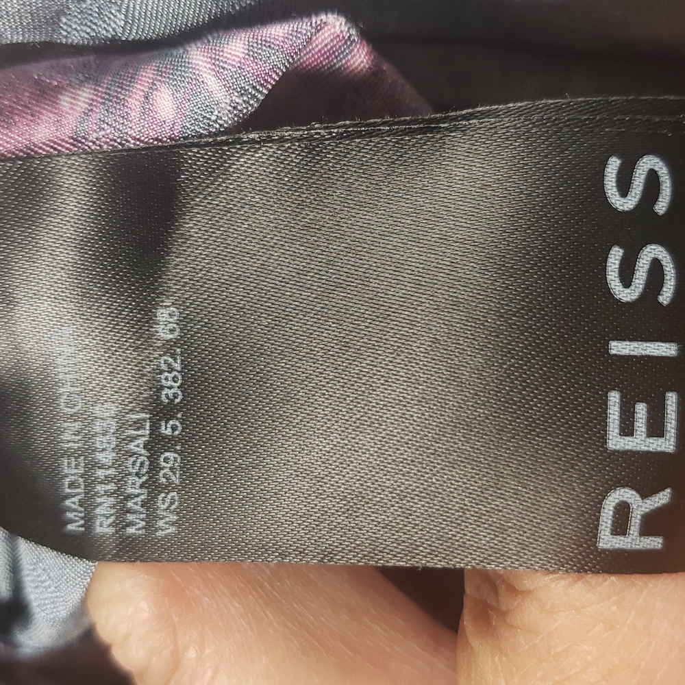 Reiss Black Dress with Pink Leaf Print Midi - Picture 14 of 16